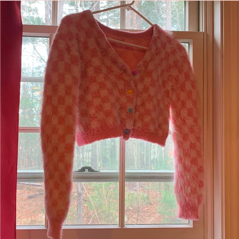 YesStyle Pink and White Checkered Cardigan